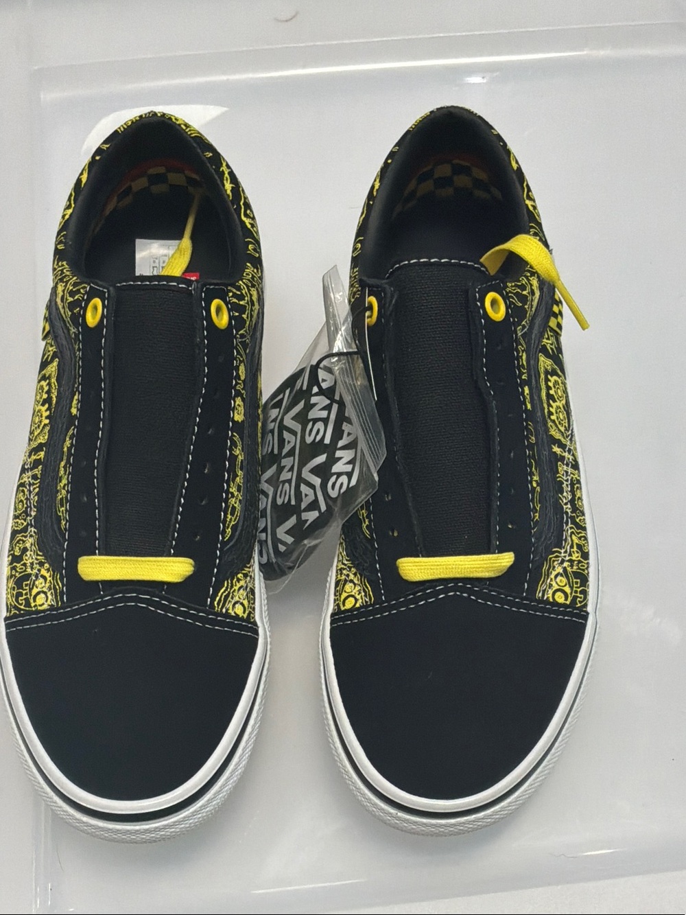 Vans Black & Yellow Slip-On Patterned Skate Sneakers